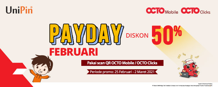 PayDay Promo diskon hingga Rp35.000 Top Up UC dengan CIMB Niaga OCTO Clicks atau QR OCTO Mobile